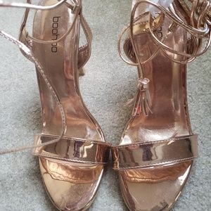 Boo Hoo Rose Gold High Heel Lace Up Sandals